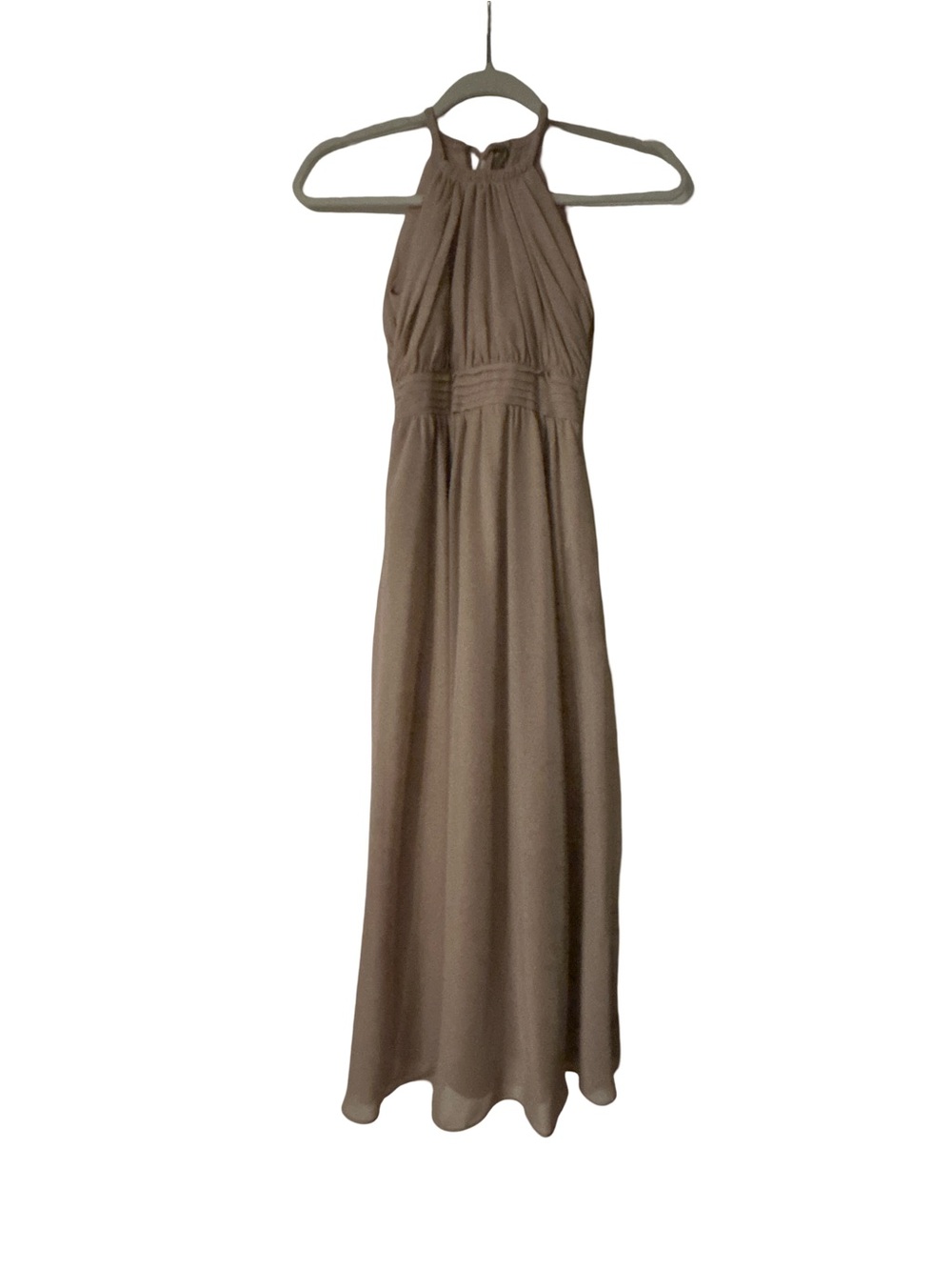 Birdy Grey Taupe Chiffon Halter Maxi Dress Small Bridesmaid Prom Formal Neutral